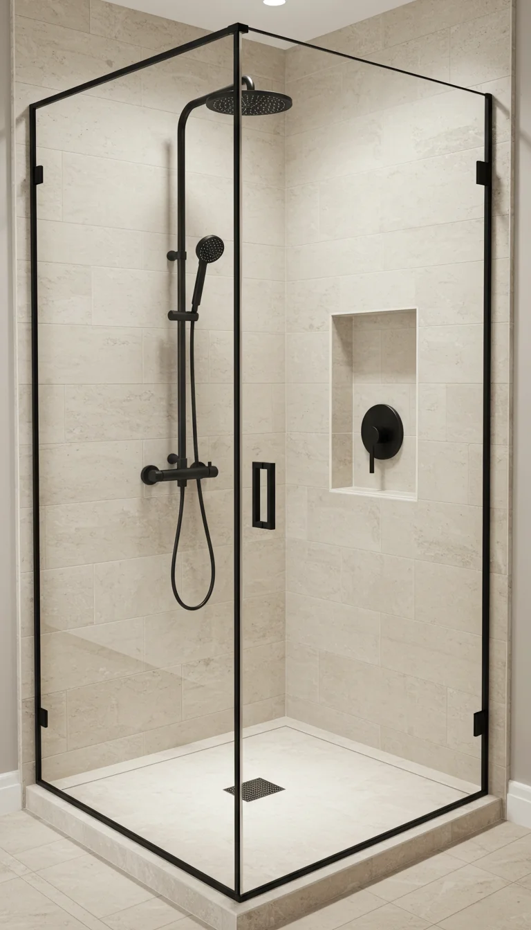 12 Half Wall Shower Ideas for a Bright & Chic Bathroom 10 Minimalist Half Wall with Bold Fixtures