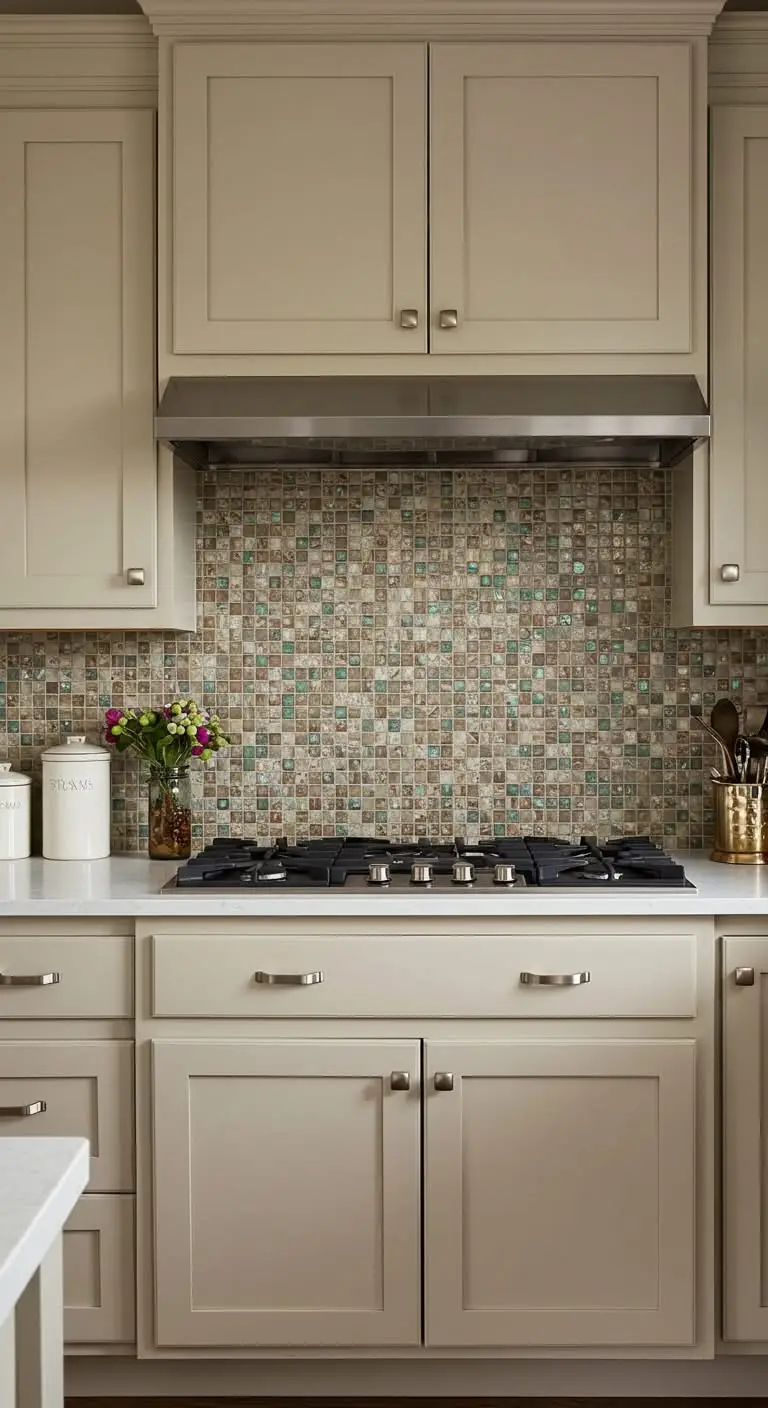 13 Stunning Kitchen Backsplash Ideas for White Cabinets 11 8. Mosaic Tile Backsplash for an Artistic Touch