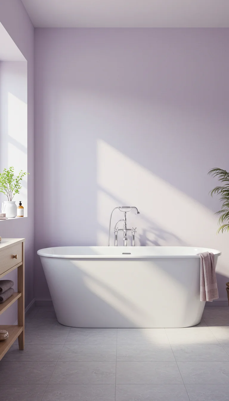 23 Top Bathroom Paint Colors to Refresh Any Space 10 8. Pale Lavender for a Soft, Relaxing Atmosphere
