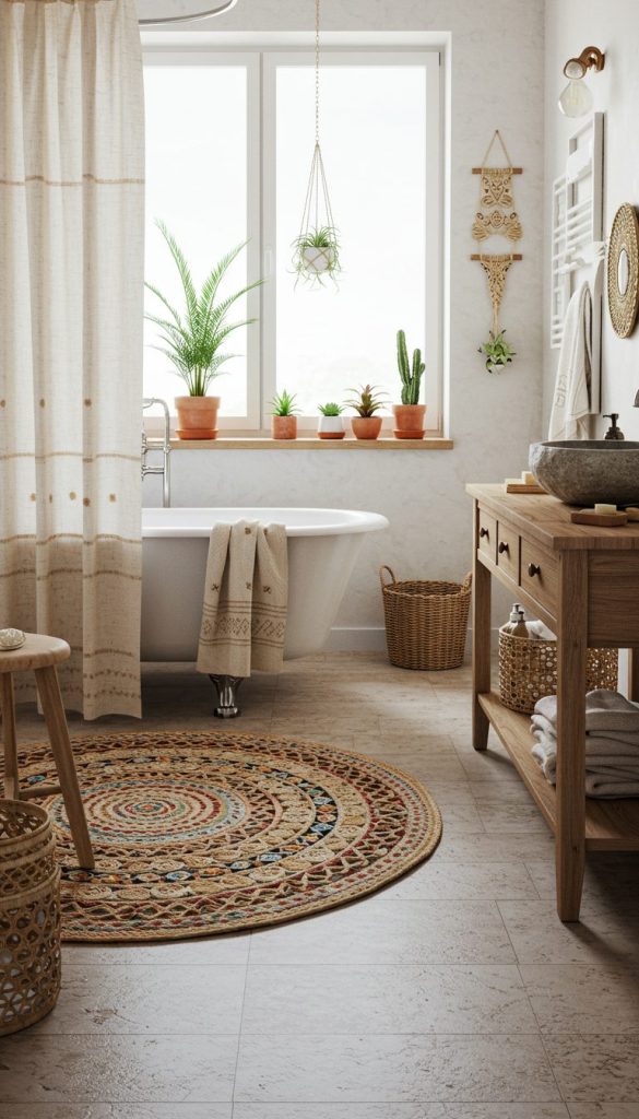 17+ Stunning Boho Bathroom Rug Ideas for a Cozy, Chic Look 8 Round Boho Rugs