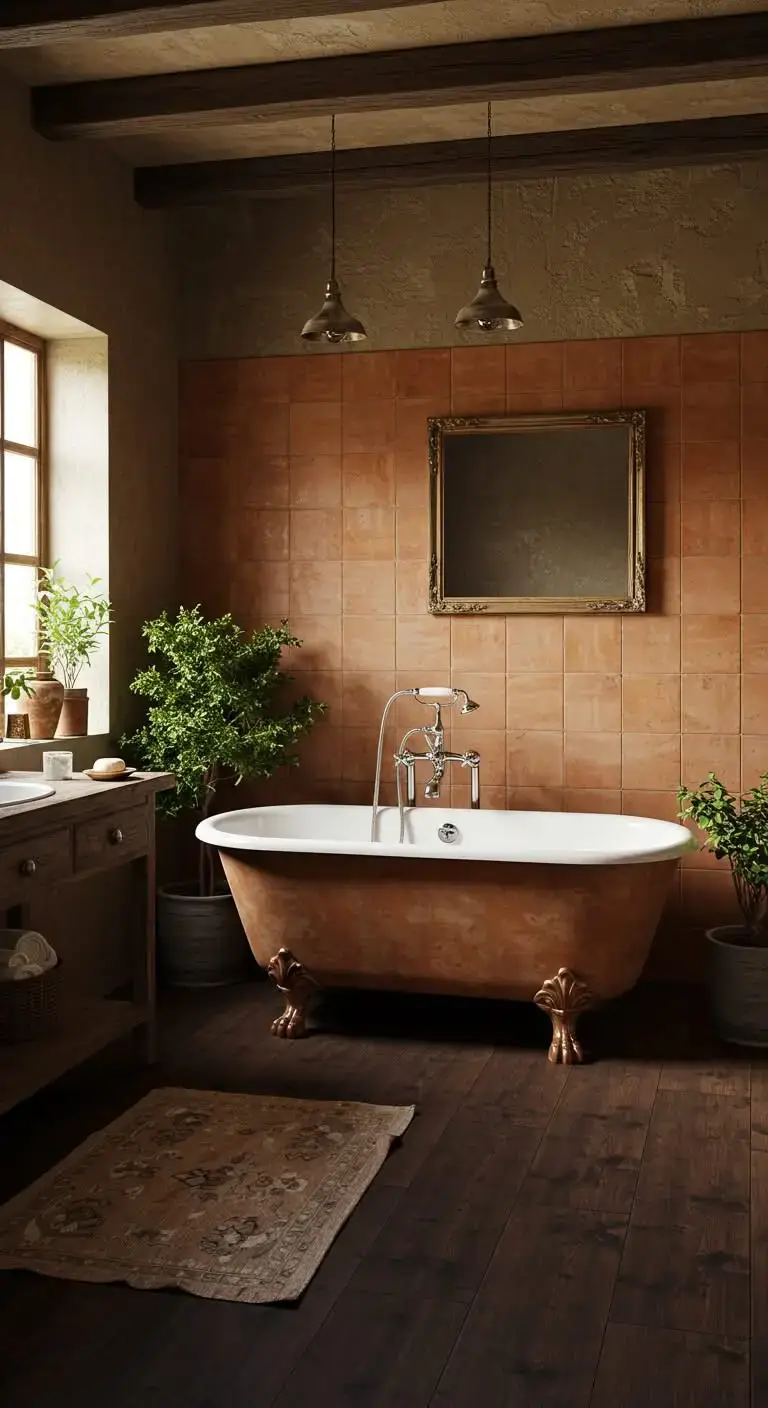 15 Simple & Stunning Rustic Bathroom Backsplash Ideas 11 8. Terracotta Tile Backsplash