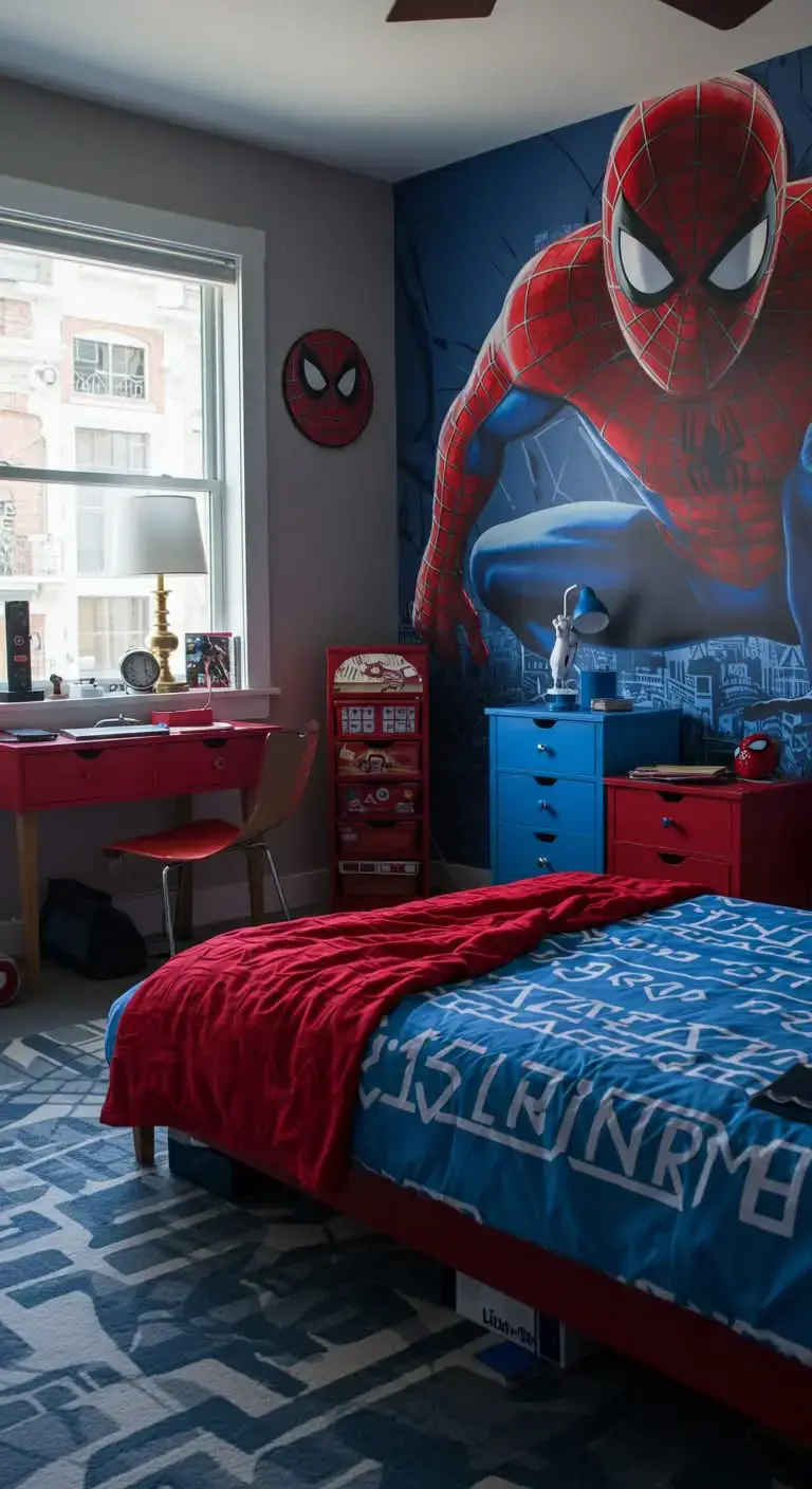 23 Spider Man Bedroom Ideas That Feel Bold and Playful 10 8. Themed Furniture