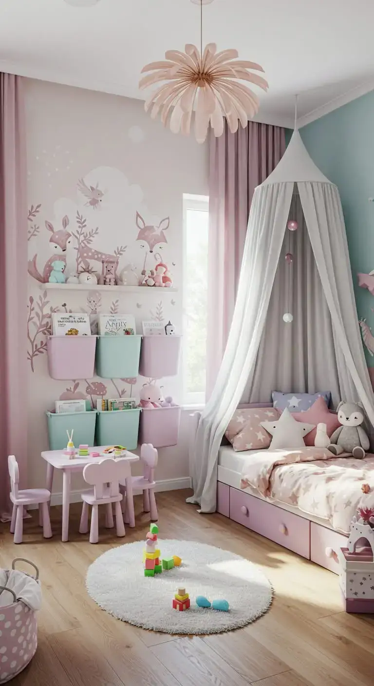 21 Toddler Girl Bedroom Ideas Small & Stylish 12 9. Add Wall-Mounted Storage Bins