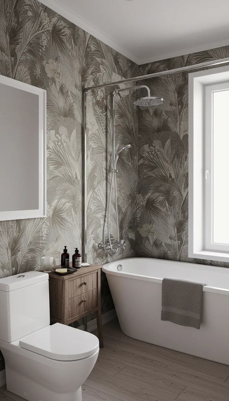 15 Simple + Chic Bathroom Design Interior Ideas 11 9. Bold Wallpaper for Accent Walls