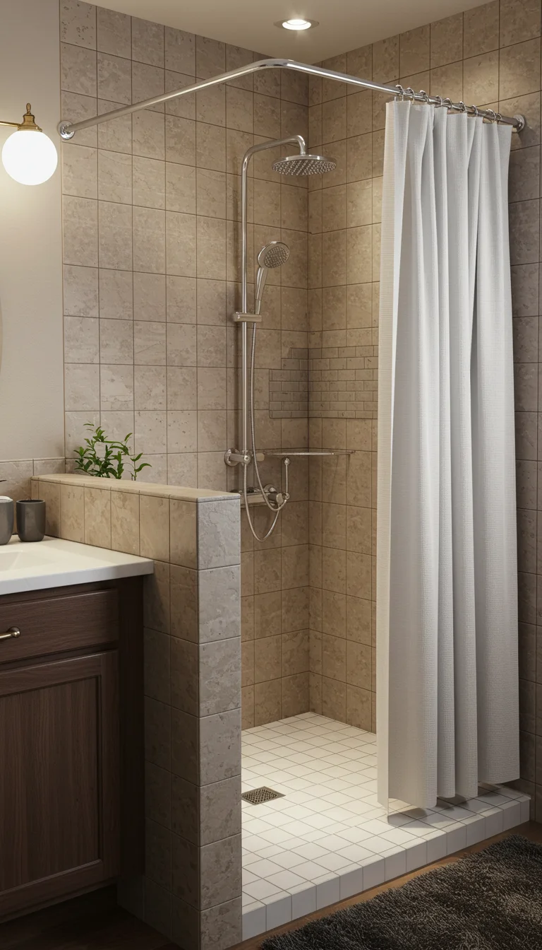 12 Half Wall Shower Ideas for a Bright & Chic Bathroom 11 Half Wall with a Shower Curtain