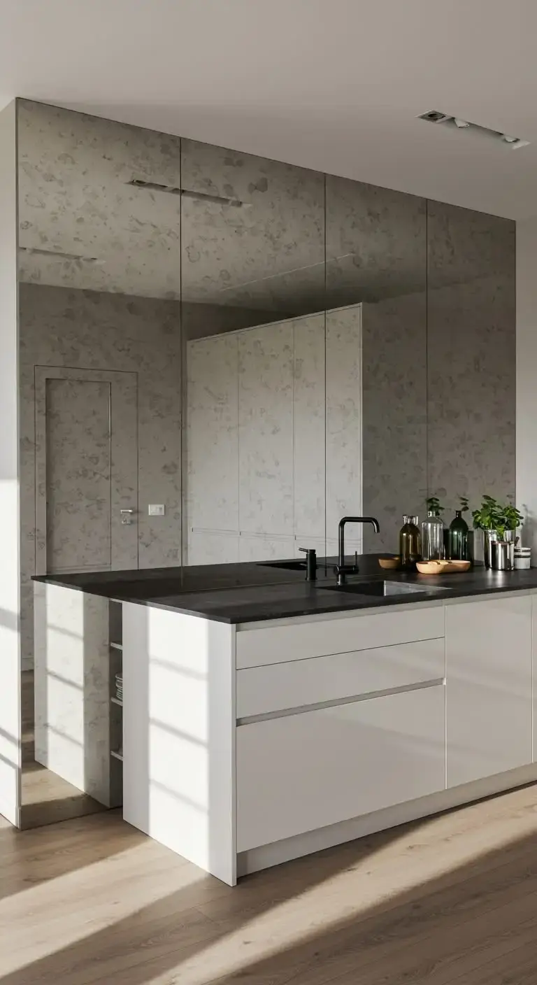 15 Modern Kitchen Accent Wall Ideas for a Sleek Look 12 9. Mirrored Wall