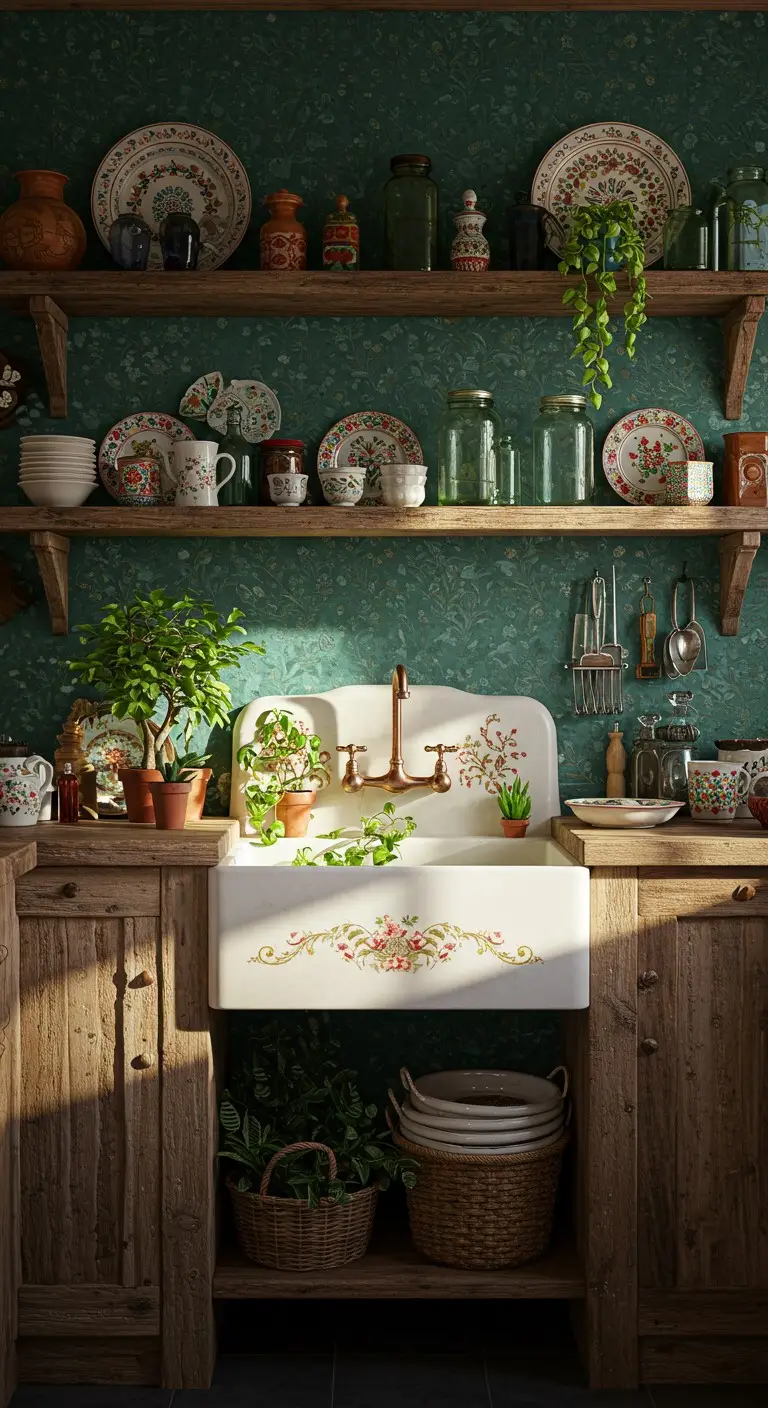 16 Bohemian Kitchen Sink Inspirations to Try 11 9. Open Shelving with Boho Decor