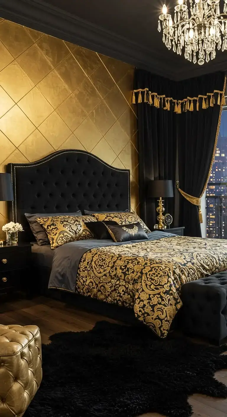 23 Stunning Baddie Bedroom Ideas on a Budget 11 9. Sleek Black and Gold Decor