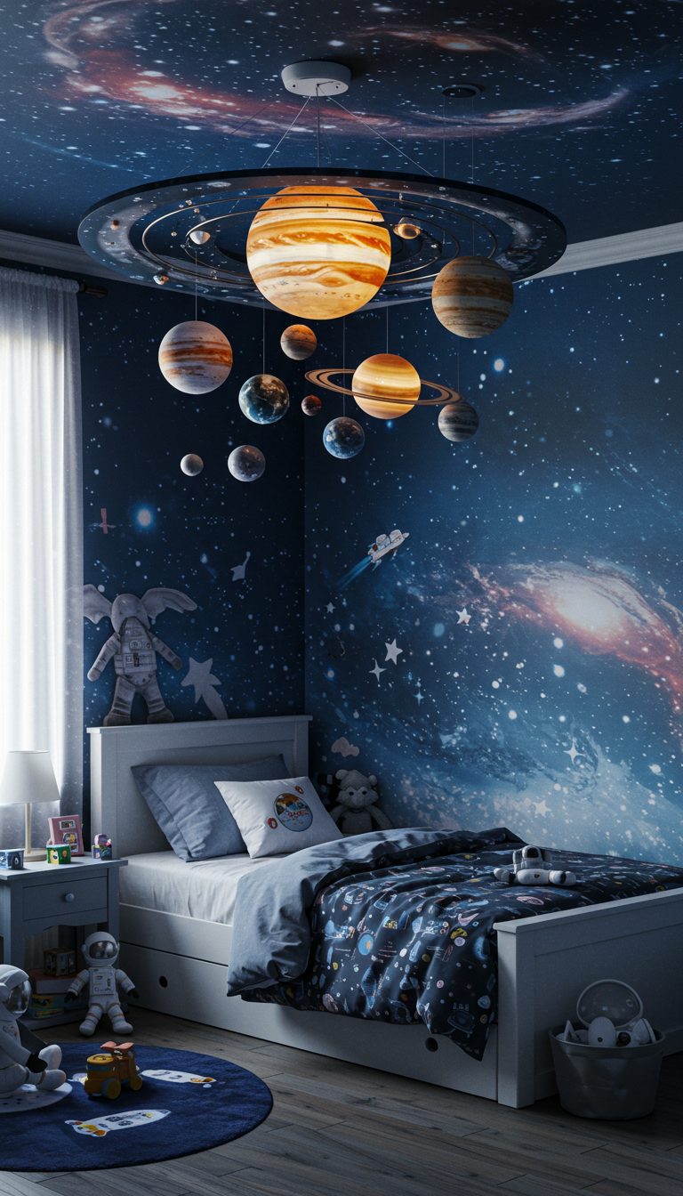 12 Space Themed Girl Bedroom Designs She’ll Adore 11 Solar System Mobile