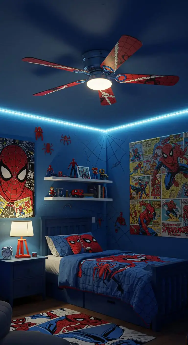 23 Spider Man Bedroom Ideas That Feel Bold and Playful 11 9. Spider-Man Ceiling Fan