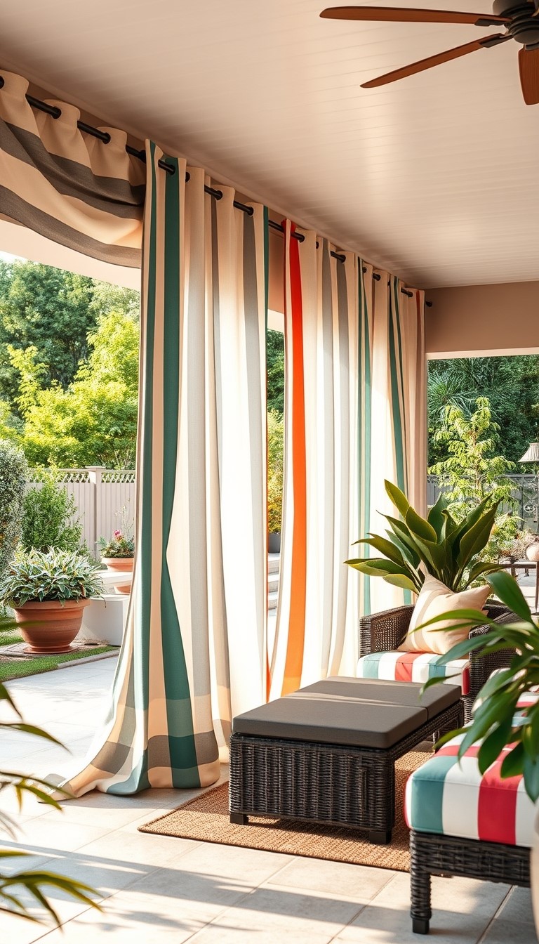 12 Stylish Backyard Patio Curtain Ideas for Every Home 11 Striped Patio Curtains for a Beachy Vibe