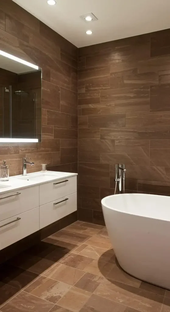 15 Simple & Stunning White Bathroom Backsplash Ideas 9 9. Textured Ceramic Tile Backsplash