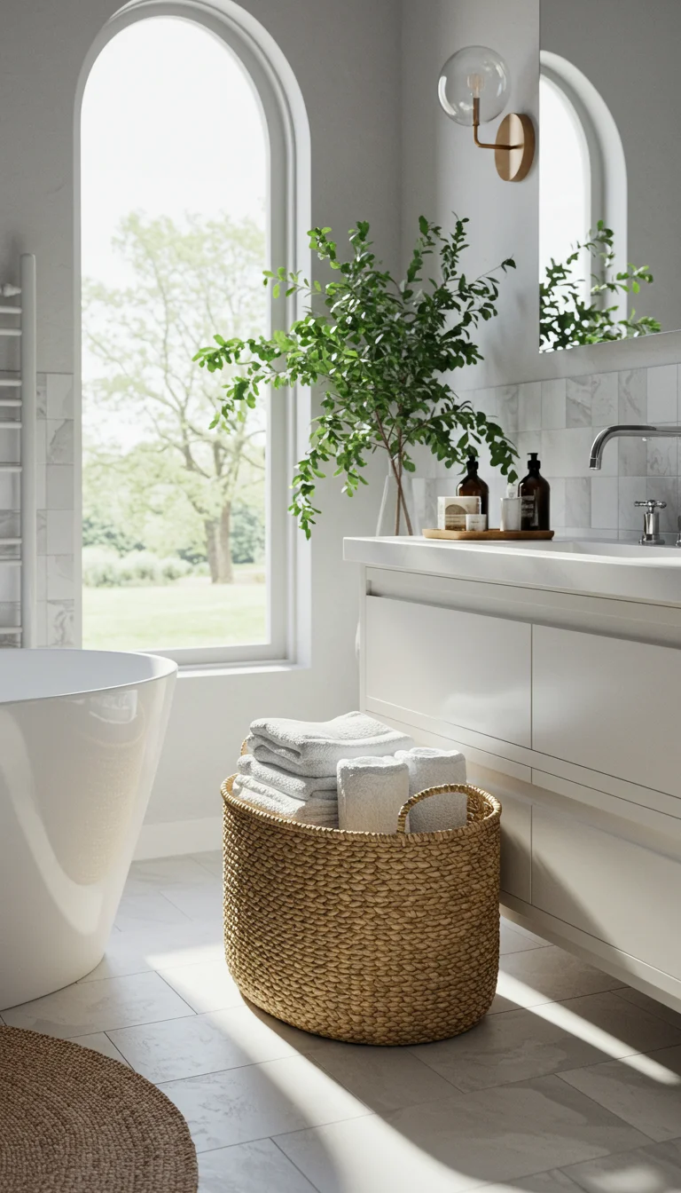 17 Bright & Breezy Bathroom Decoration Ideas 11 9. Use Elegant Storage Baskets