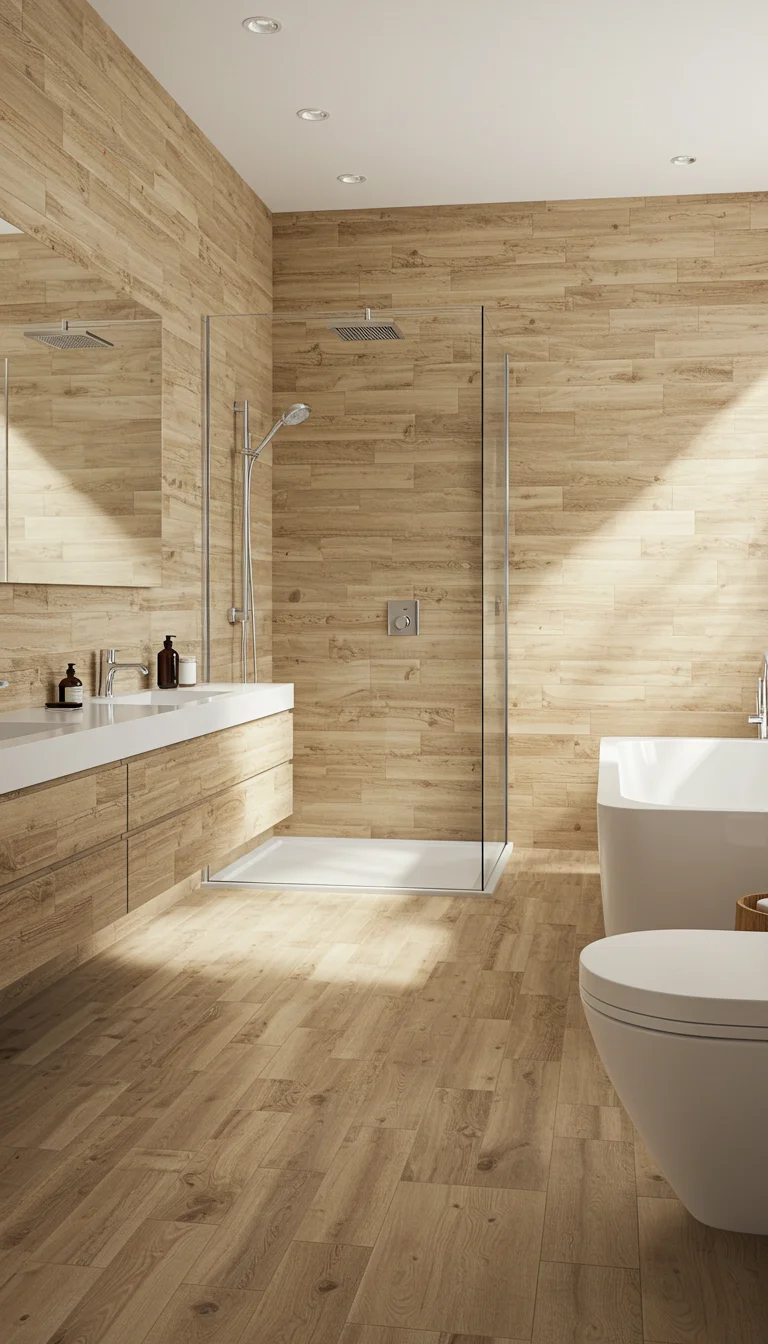11 Stunning Bathroom Tile Ideas for a Stylish Makeover 11 9. Wood-Look Tiles for a Natural Feel