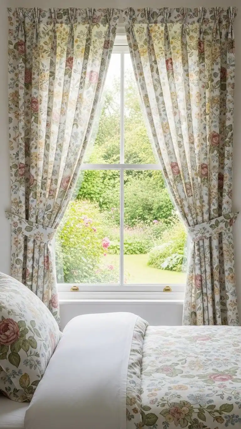 25 Simple English Cottage Bedroom Ideas to Try 22 Charming Floral Curtains