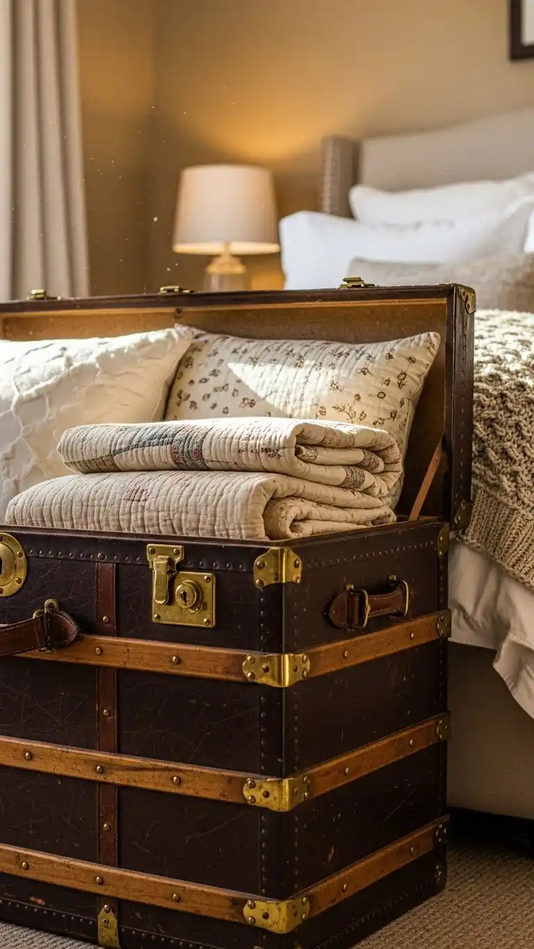 25 Simple English Cottage Bedroom Ideas to Try 21 Vintage Trunks
