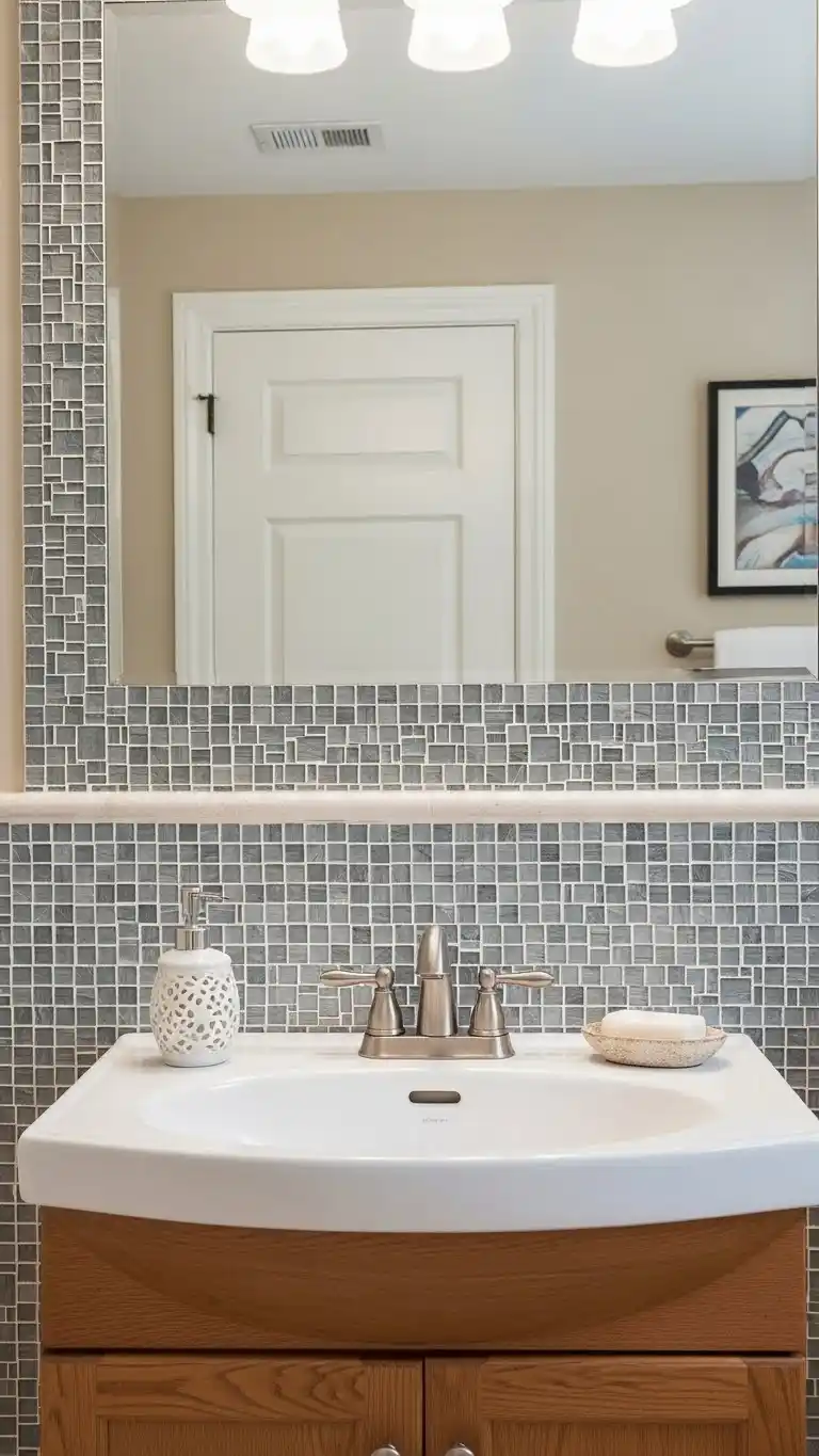 15 Half Wall Bathroom Backsplash Ideas for a Chic Look 13 10. Mosaic Half Wall Bathroom Backsplash Ideas