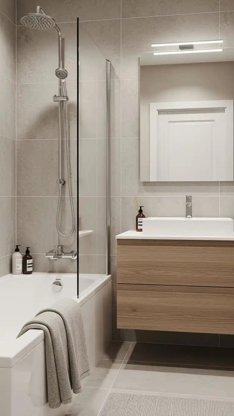 15 Stylish Gray Bathroom Backsplash Ideas 13 10. Soft Warm Gray Tiles for Cozy Bathrooms