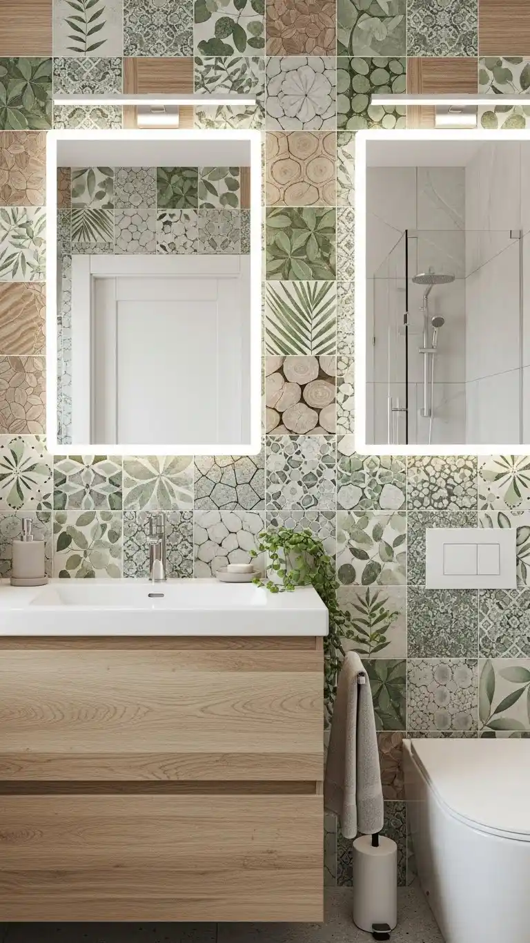 15 Easy Bathroom Backsplash Ideas Peel and Stick for Quick Upgrades 14 12. Nature-Inspired Peel-And-Stick Backsplash