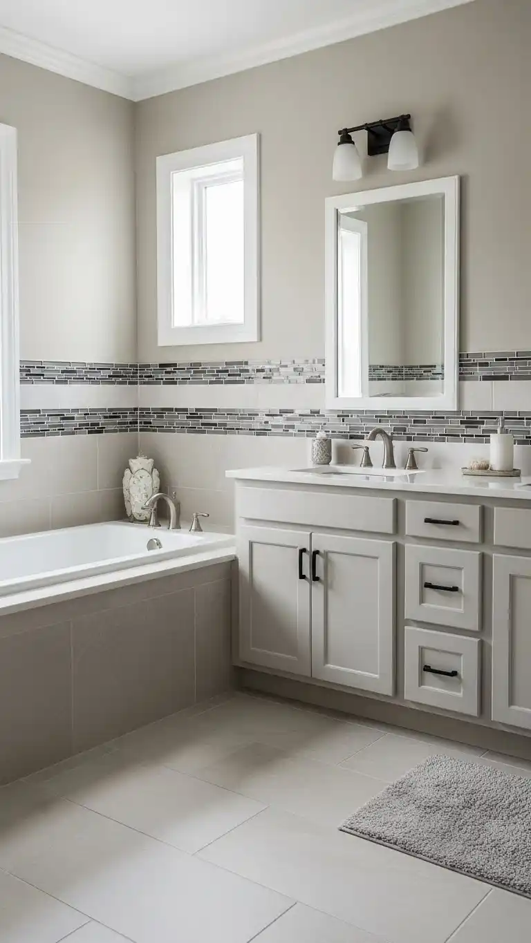 15 Half Wall Bathroom Backsplash Ideas for a Chic Look 15 12. Two-Tone Half Wall Bathroom Backsplash Ideas