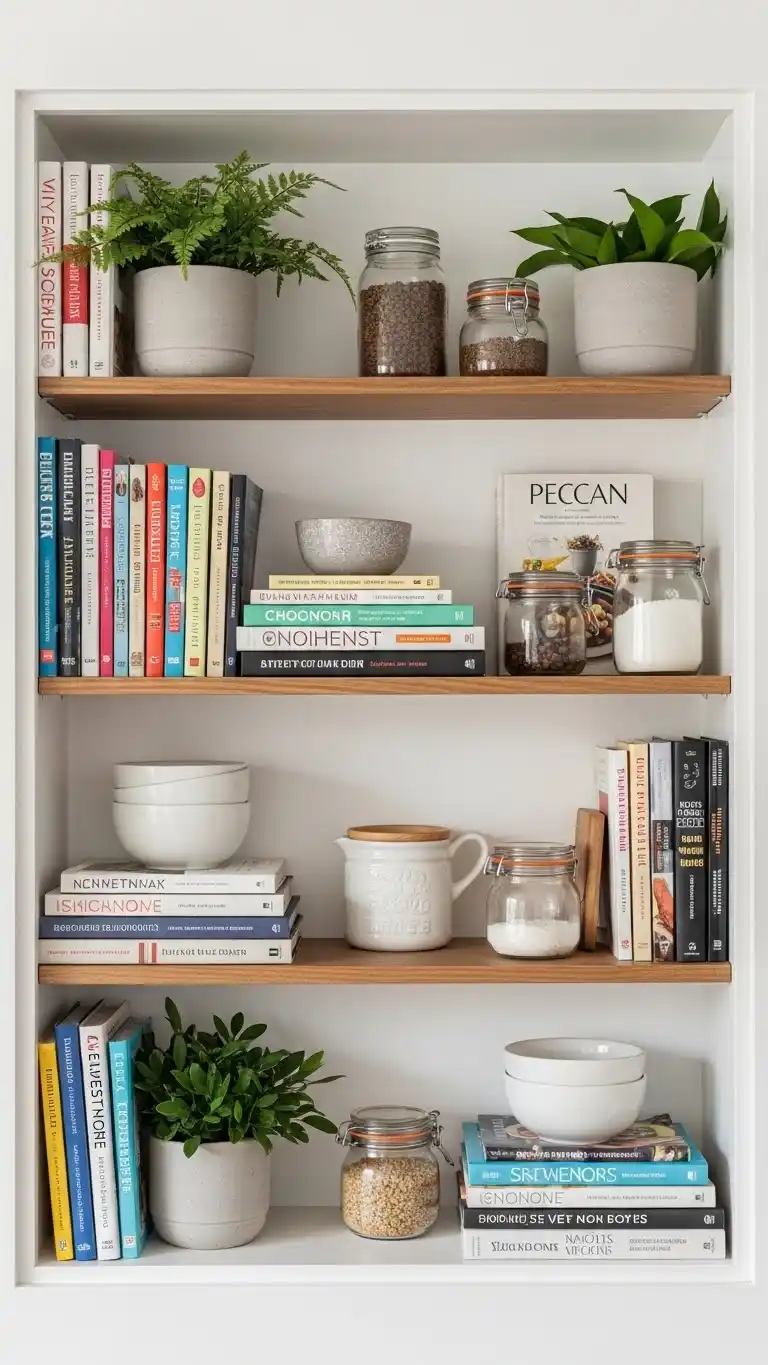 13 Empty Kitchen Wall Ideas Above Sink That Wow 15 13. Display Open Shelves for Cookbooks