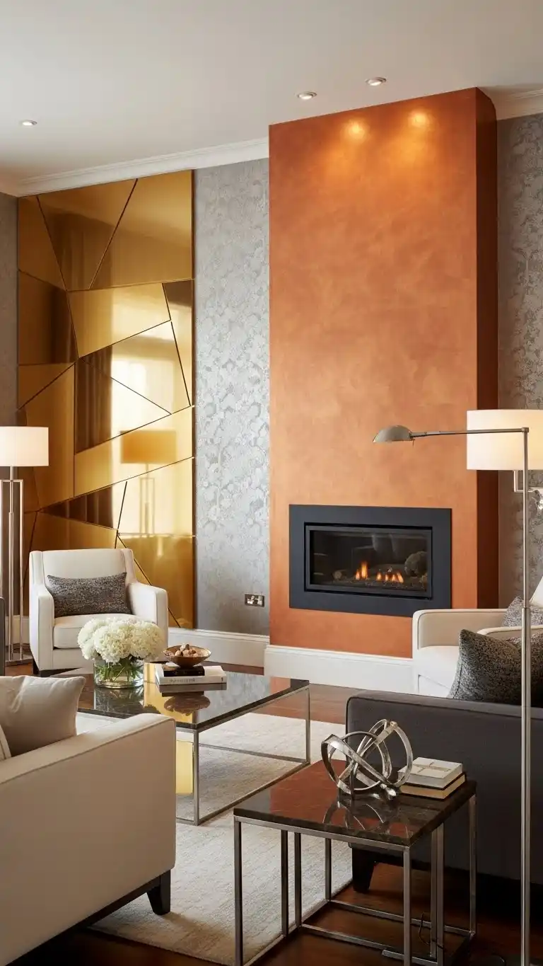 27 Accent Wall Ideas to Transform Your Living Room 15 13. Metallic Wall Accents