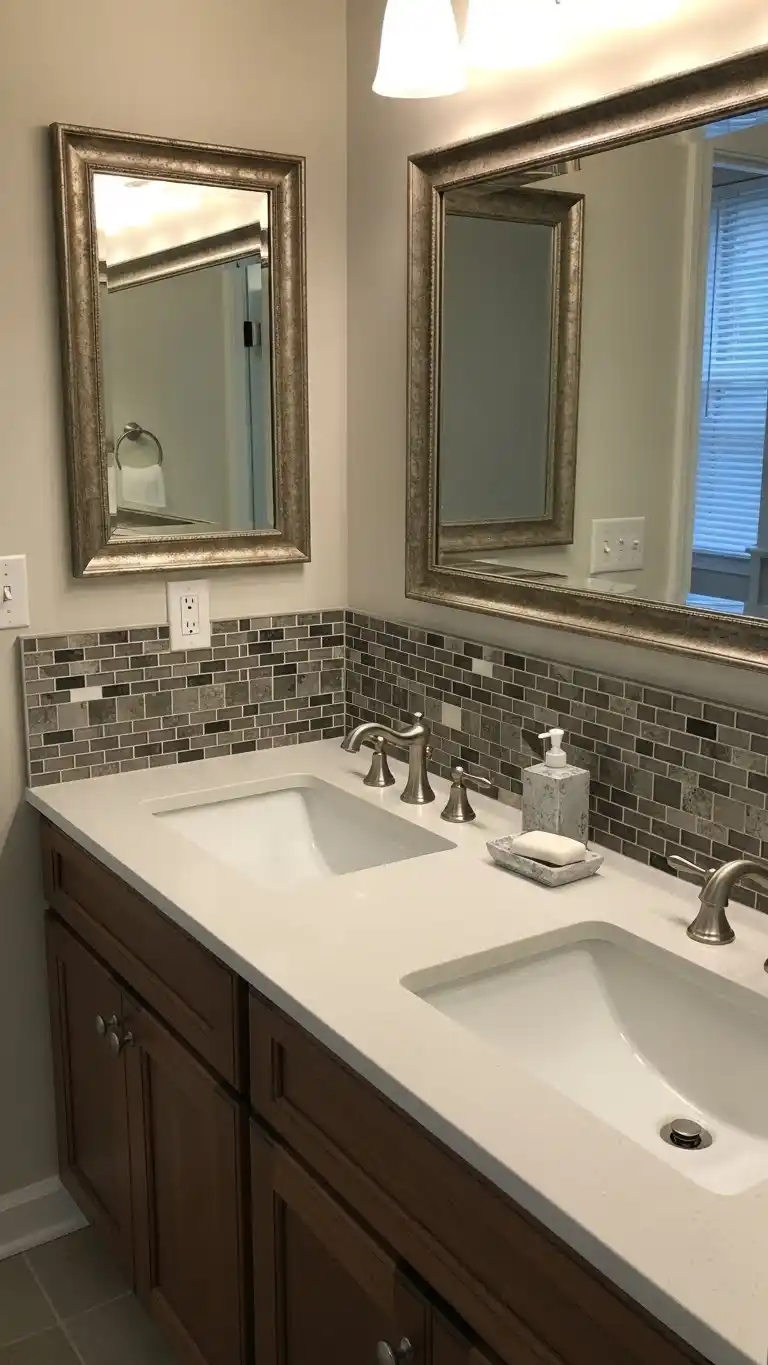 13 Bathroom Backsplash Ideas Vanities Tile You’ll Love 15 13. Mixed Tile Combinations for Custom Vanity Backsplashes