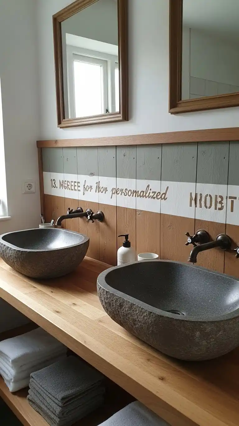 15 Simple & Stunning Rustic Bathroom Backsplash Ideas 16 13. Painted Wood Panels for Personalized Rustic Touch