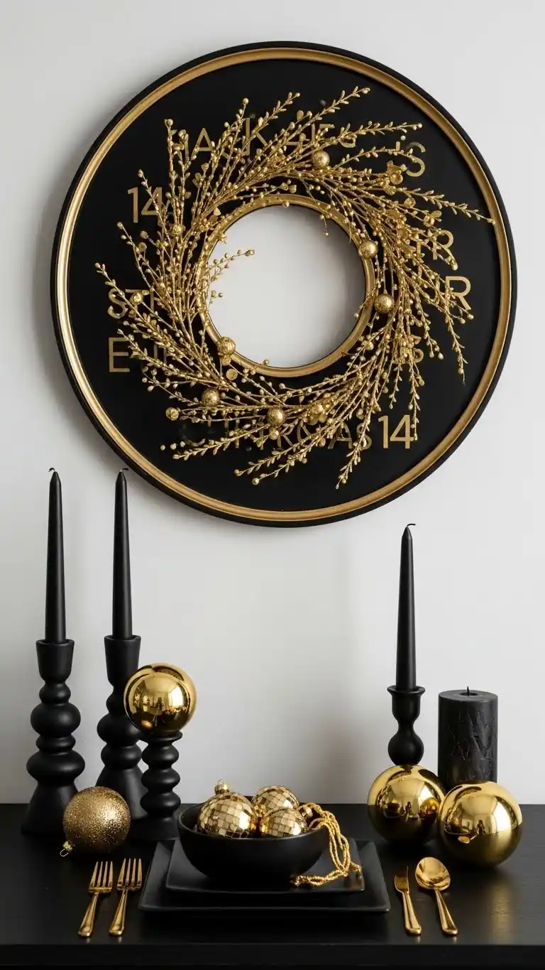 23 Christmas Living Room Decor Ideas for a Cozy Holiday 16 14. Black and Gold Christmas Elegance