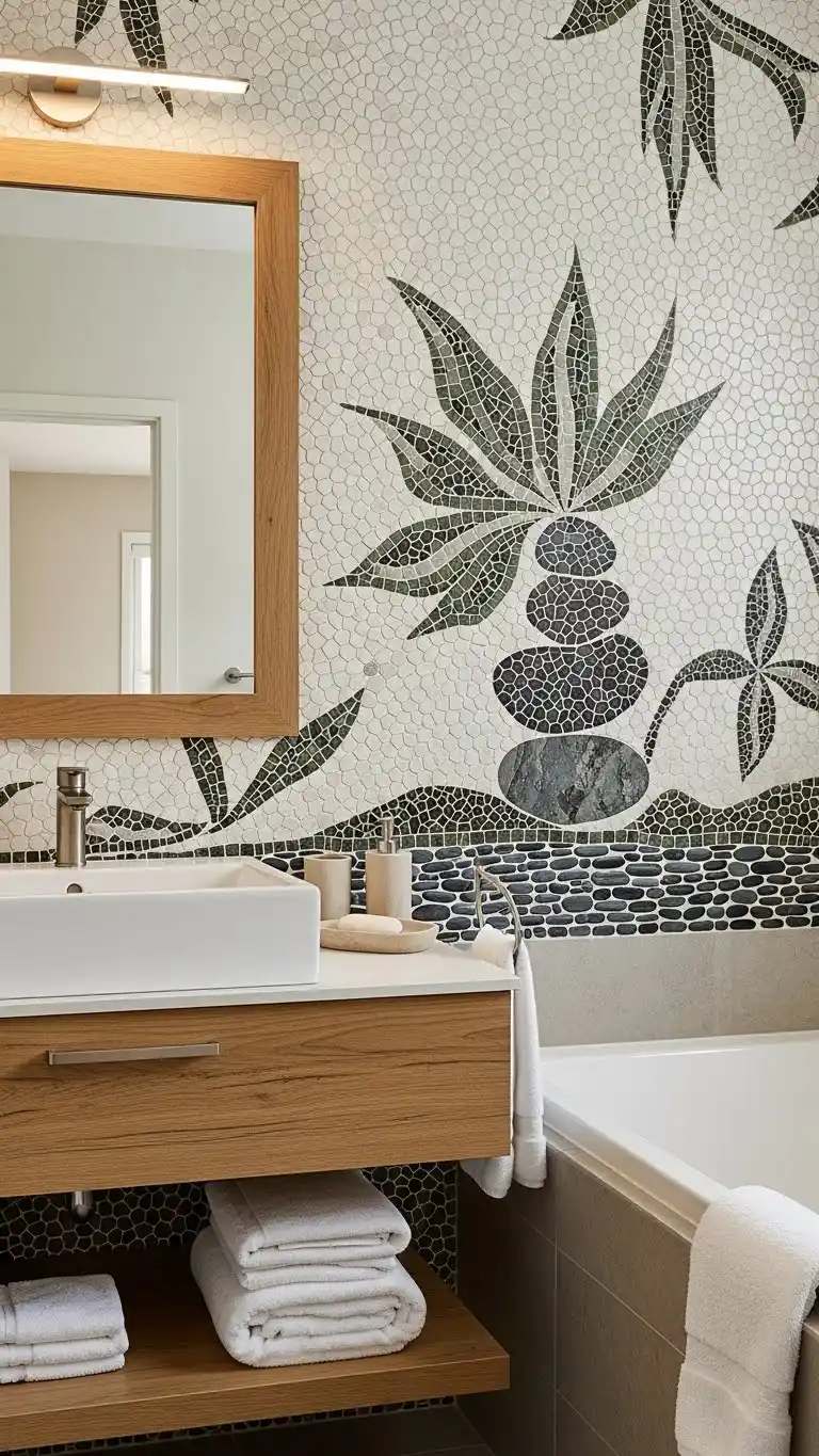 15 Simple & Stunning Rustic Bathroom Backsplash Ideas 17 14. Mosaic Tile Patterns Inspired by Nature