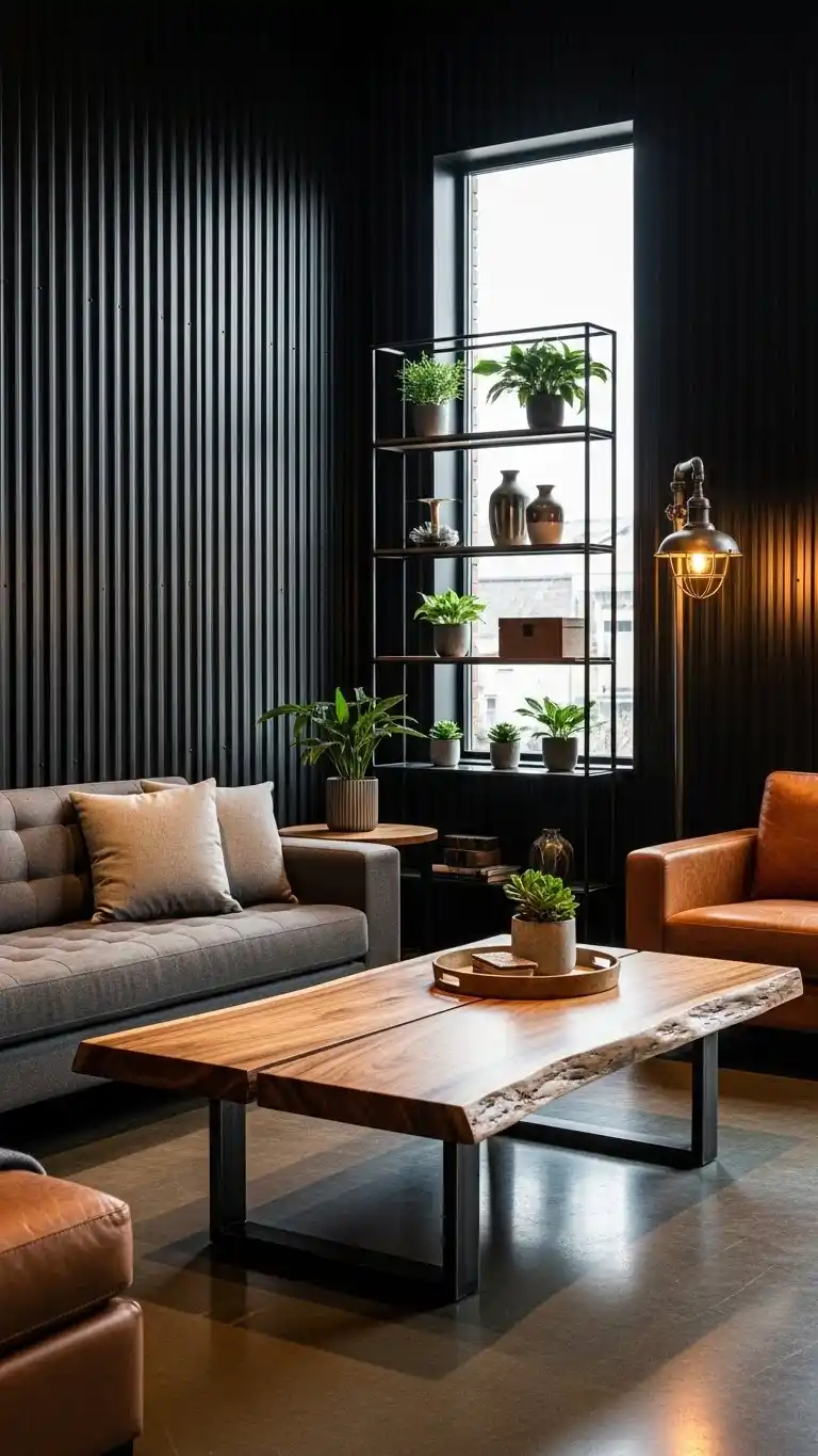27 Accent Wall Ideas to Transform Your Living Room 25 23. Industrial Metal Panels