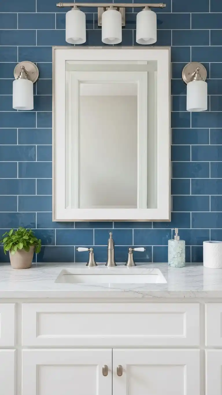 13 Simple & Stunning Blue Bathroom Backsplash Ideas 3 Planning a Blue Bathroom Backsplash That Feels Intentional