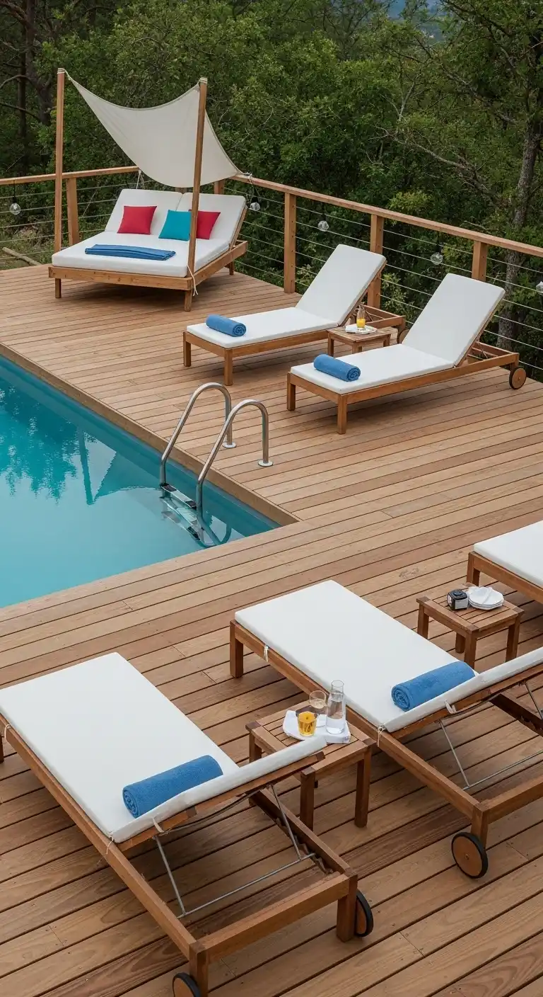 13 Ground Level Deck Ideas to Maximize Small Yards and Outdoor Living 11 Deck designed for poolside lounging