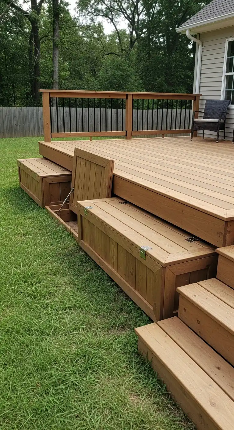 13 Ground Level Deck Ideas to Maximize Small Yards and Outdoor Living 10 Deck with hidden storage compartments