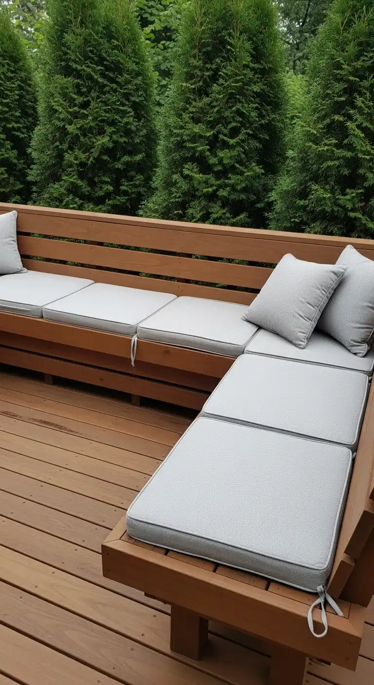 13 Ground Level Deck Ideas to Maximize Small Yards and Outdoor Living 8 Deck with removable seating cushions