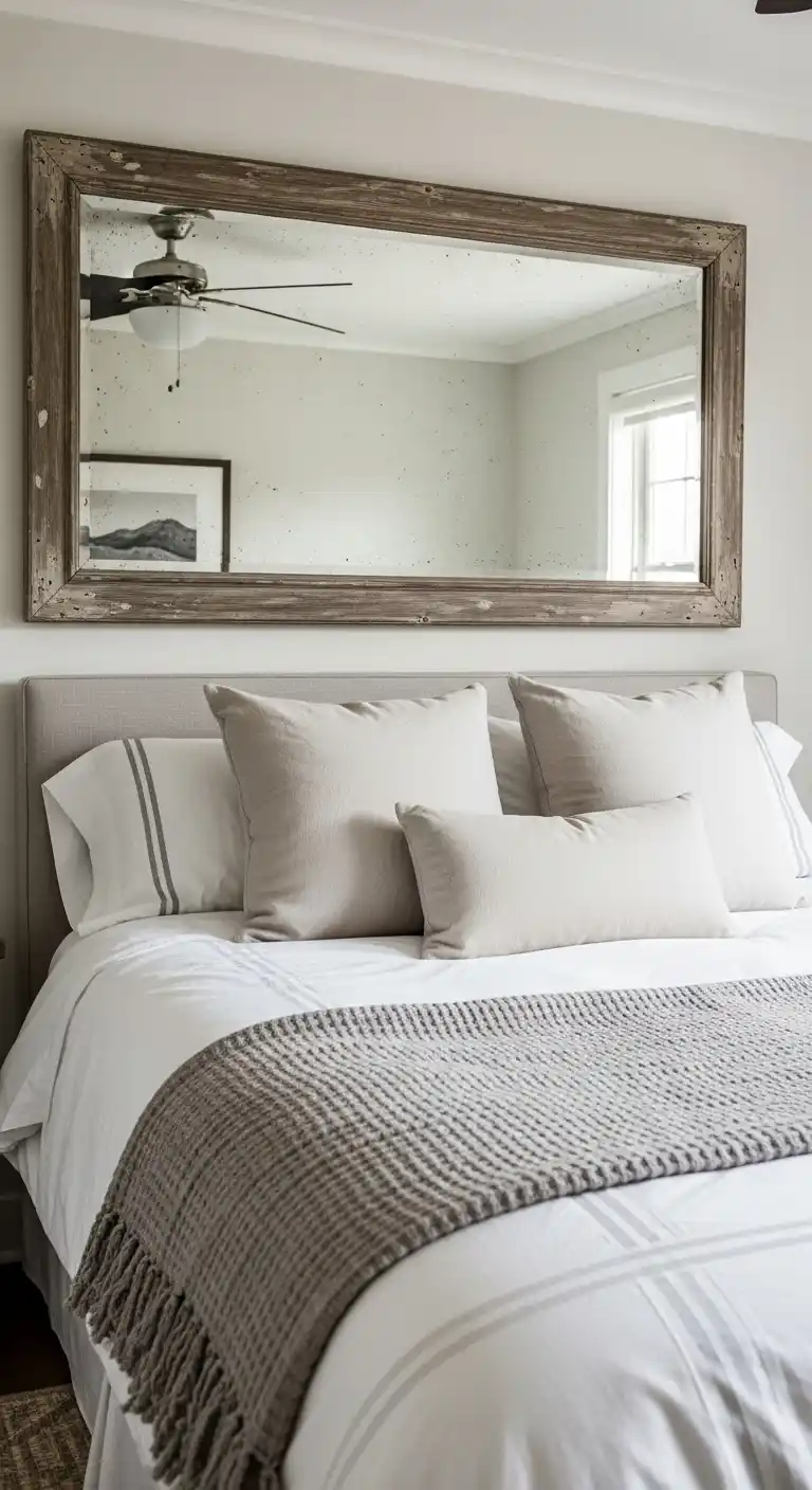 Above Bed Decor Ideas to Elevate Your Bedroom with Stylish, Balanced Displays 6 Oversized vintage mirror