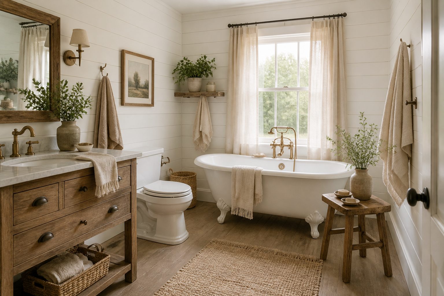 how can i make my bathroom look like a farmhouse