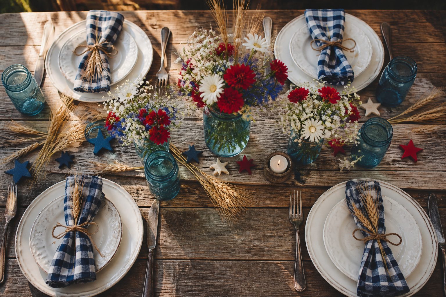 9 4th of July Tablescapes Rustic Style Ideas That Bring Farmhouse Charm