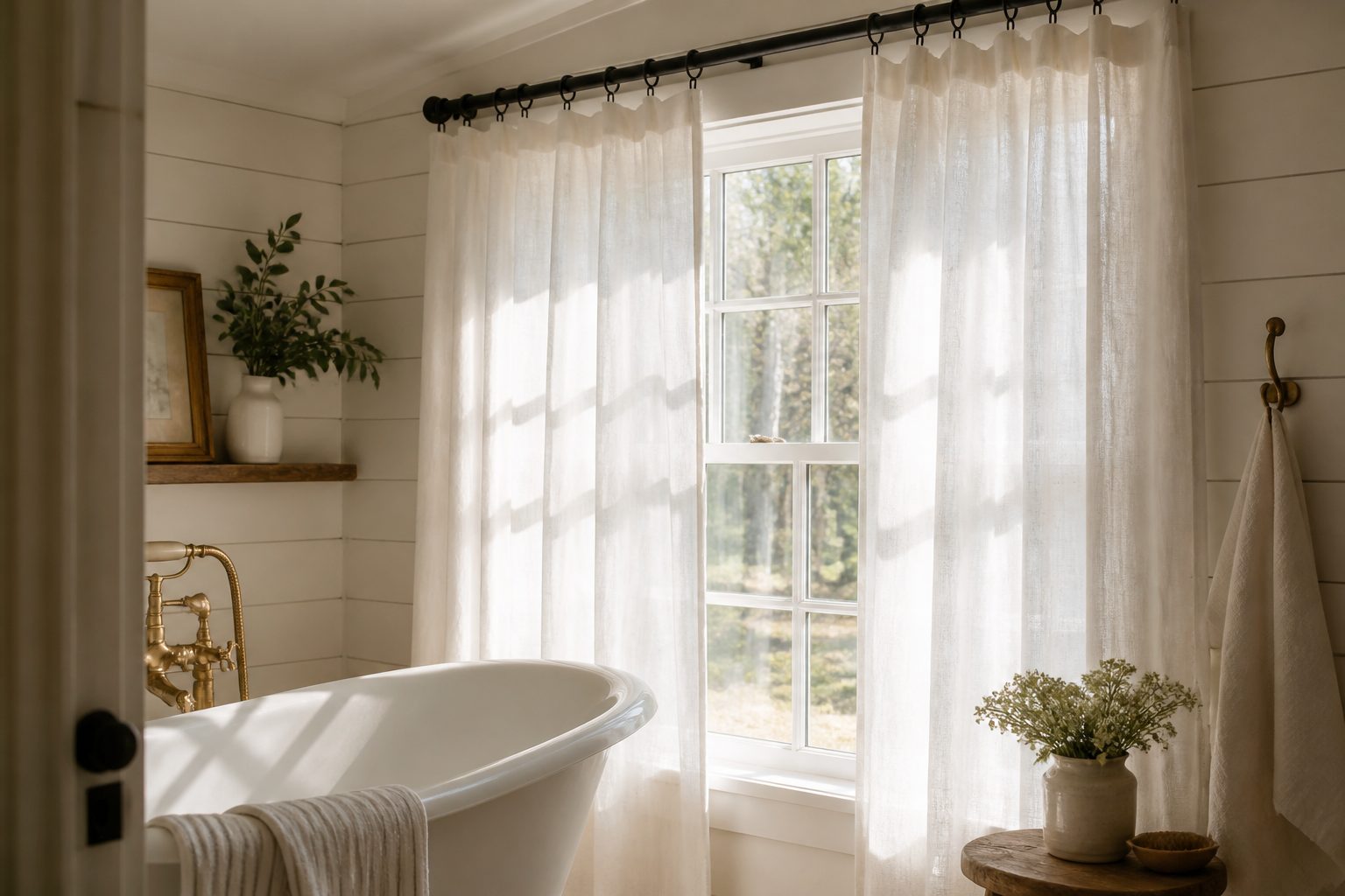 9 Farmhouse Bathroom Window Curtains Ideas