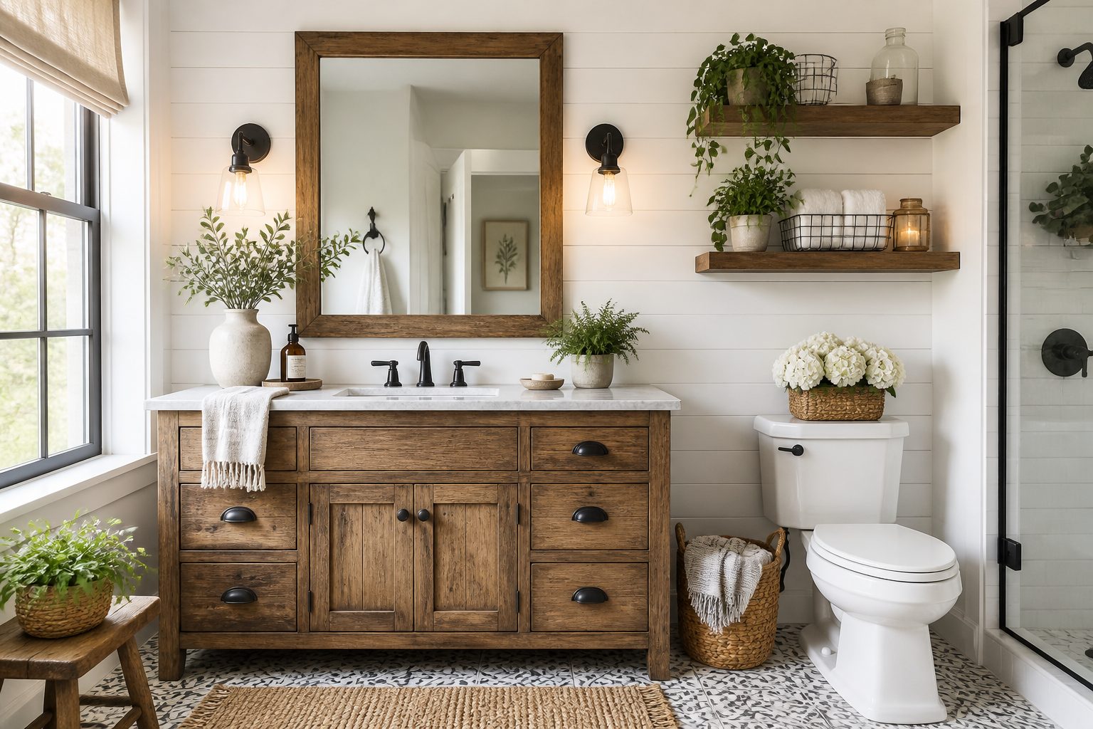 7 Farmhouse Bathroom Accent Wall Ideas
