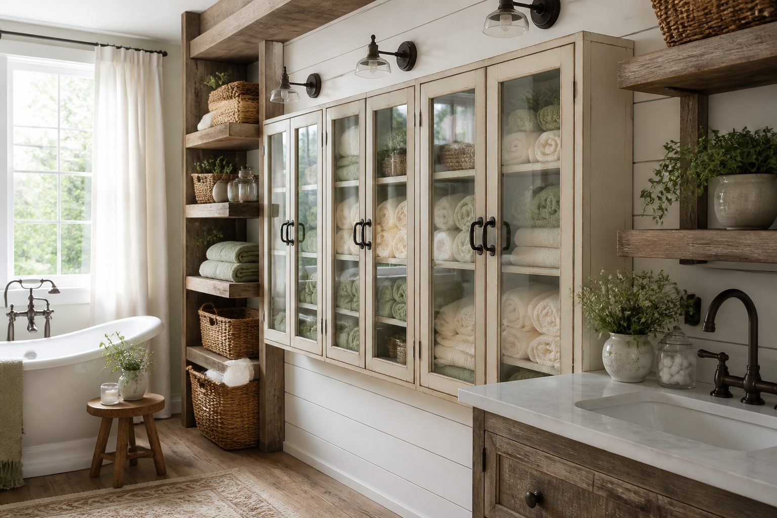 9 Farmhouse Bathroom Storage Cabinet Ideas