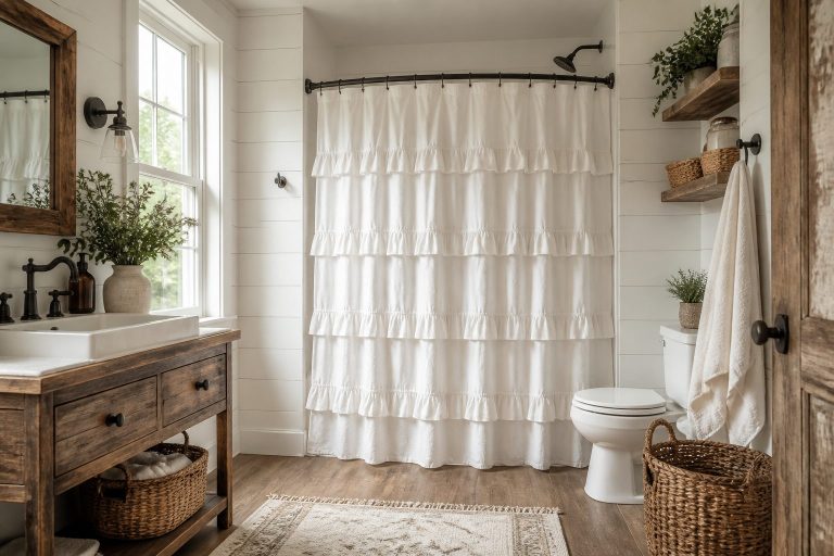 8 Farmhouse Bathroom with Shower Curtain Ideas