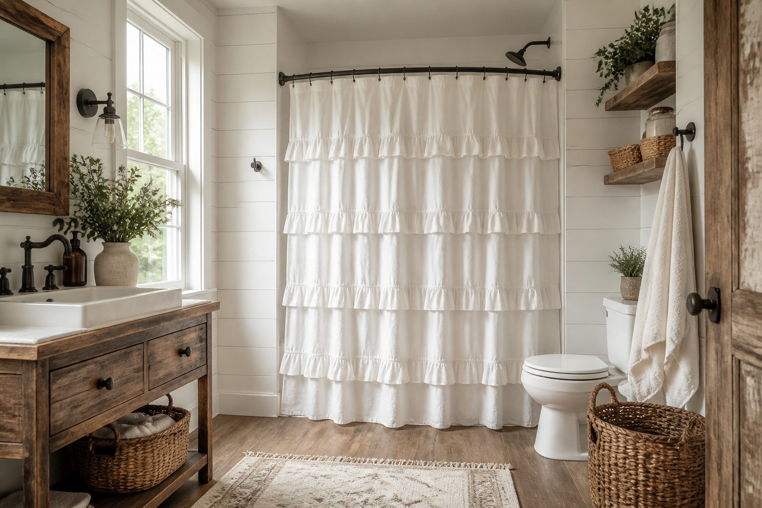 8 Farmhouse Bathroom with Shower Curtain Ideas
