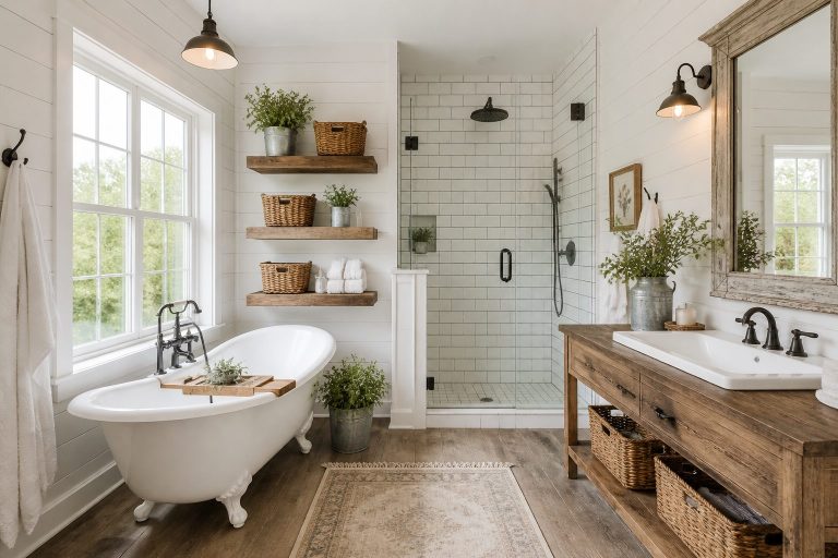 Farmhouse Bathroom Design Ideas: 7 Simple Design Refreshes 16 7 Farmhouse Bathroom Design Ideas