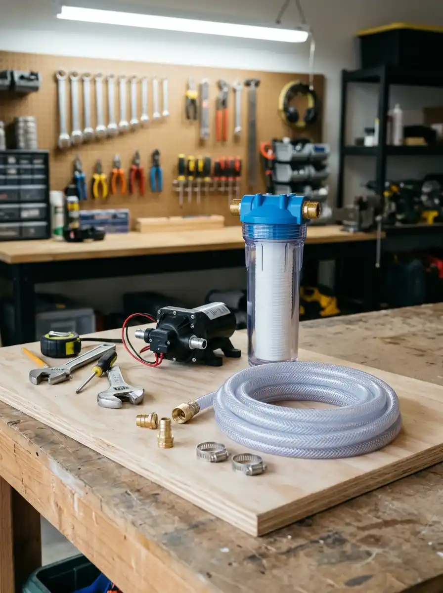 Build the heart of your tiny house plumbing off grid on one plywood board