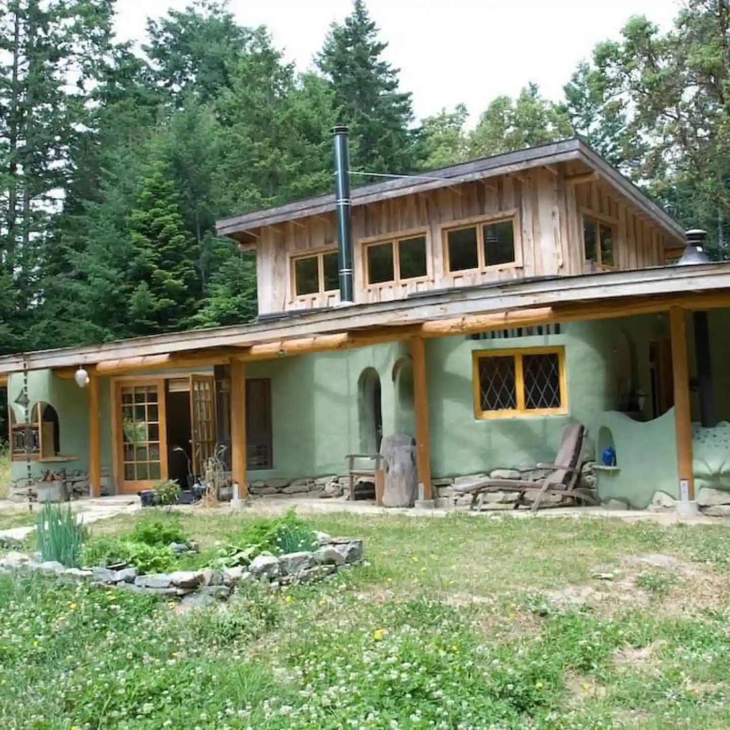 19. Sage Green Cob Cabin in the Woods