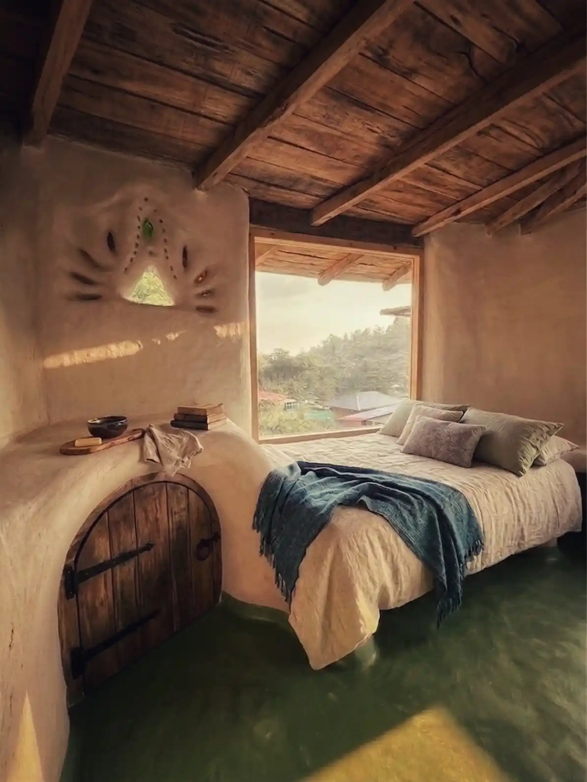 5. Cob Bedroom with Green Floor and Valley View