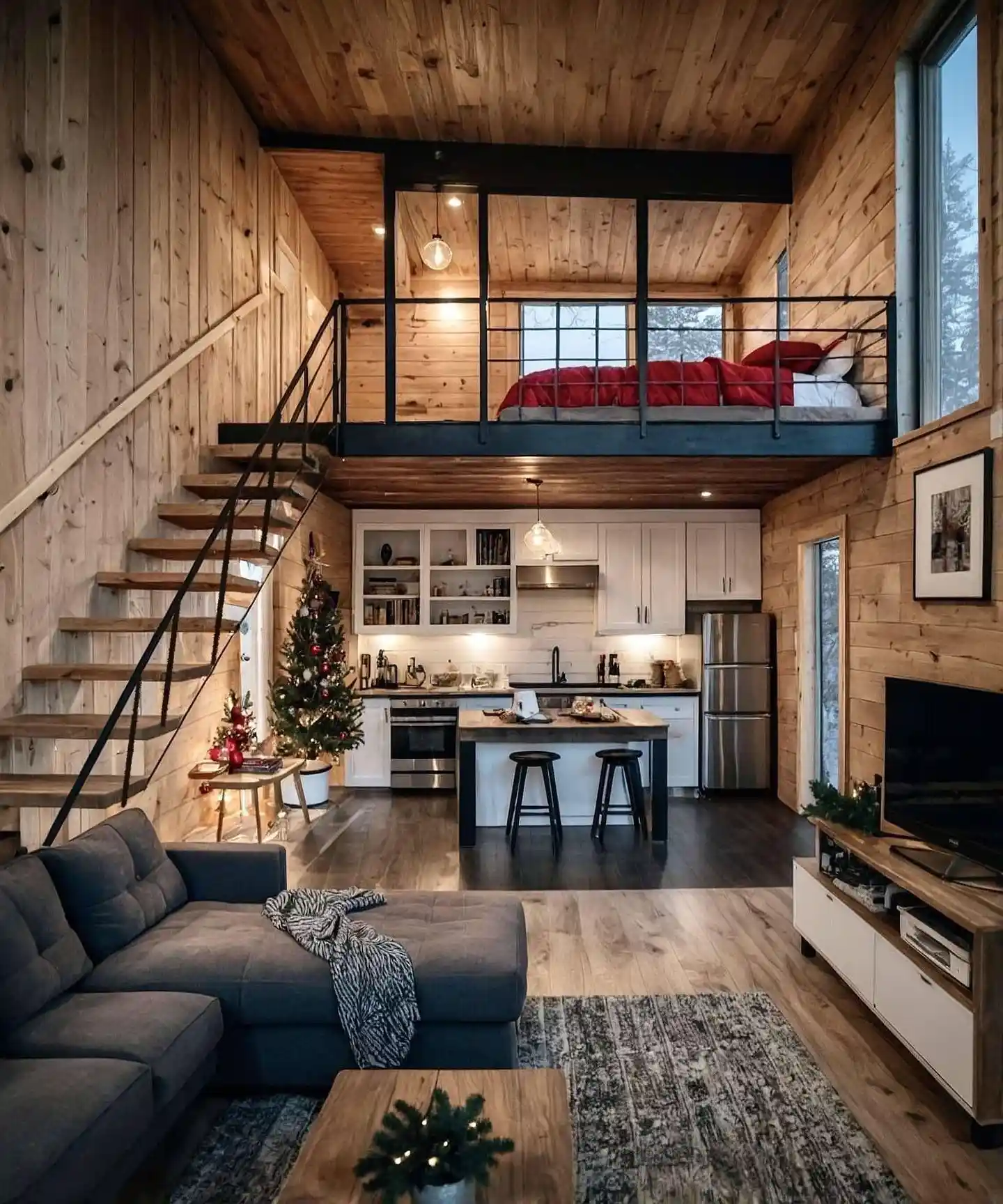 8. Double Height Cabin with a Steel Loft