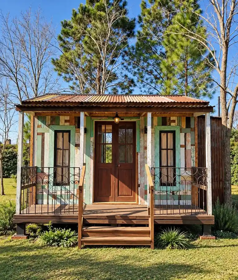 15 Tiny House Ideas for Couples Who Live Small Full-Time 10 9. Patchwork Planks and a Rusty Tin Roof