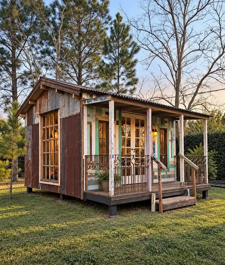 3. Reclaimed Salvage Cabin with Teal Porch Planks